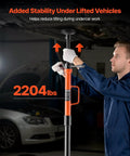 Legit Heavy Duty Underhoist Support Stand With Adjustable Height And Smooth Bearing Handle For 2204 Lb Rides in use stabilizing lifted vehicle.