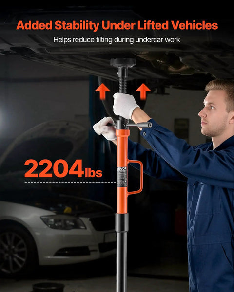 Legit Heavy Duty Underhoist Support Stand With Adjustable Height And Smooth Bearing Handle For 2204 Lb Rides in use stabilizing lifted vehicle.