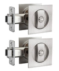 Two Pack Brushed Nickel Privacy Pocket Door Lock Set With Square Handles For Sliding Pocket Doors Not Adjustable Fits Standard Doors