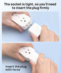 Hands inserting a flat plug into a 3 Ft Flat Extension Cord With Ultra Thin Outlet Cover Slick Low Profile Plug.