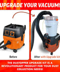 Dustopper Turbo Bagger Upgrade Kit For Fein Turbo I And II Dust Collection System, before and after installation comparison.