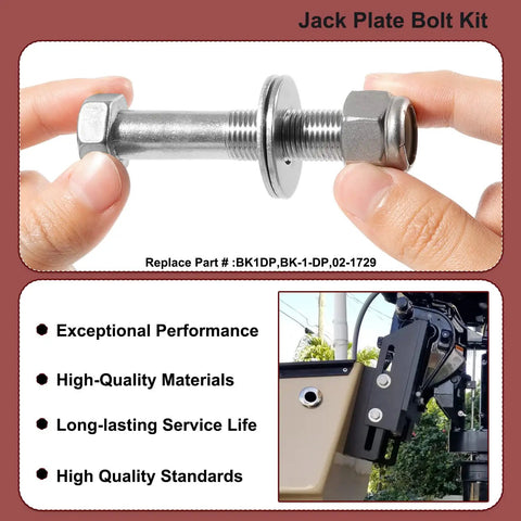 Person holding Outboard Jack Plate Bolt Kit for Smooth Rock Solid Mounting to Plate Replaces OEM BK1DP 02 1729.