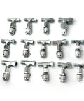 Go To 14 Piece Tee Fittings Connector Set For Hydraulic Pressure Gauge Test Kit And Engine Cooling System Hoses arranged in rows
