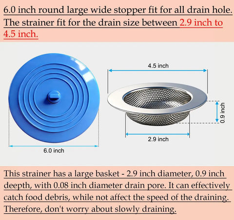 4 Pack Kitchen Sink Strainer Stopper Kit With Silicone Drain Plug Covers Universal 4.5 Inch Stainless Steel Drain Strainer Food Debris Catcher And Water Stopper For Kitchen Sink