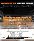 Portable Car Lift 7000 Lbs Heavy Duty Quick Jack With 28 Inch Max Height Locking Levers And Wheels showing max lift height
