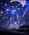Moon And Star Night Light Projector With 360 Degree Rotation 4 LED Bulbs 9 Color Changing Modes USB Powered projecting stars and moon