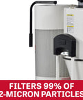 Close-up of Two Stage Cyclone Dust Collector With 2 Micron Filter And 2 HP 230V 1 Phase High CFM highlighting pleated filter and handle.