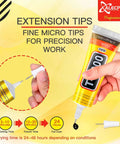Hand holding Upgrade T7000 Black Adhesive Glue 2 Pack 15ml Tubes High Performance Waterproof Bond for precise repairs, showing micro tip.