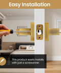 Interior Door Handles With Privacy Lock In Antique Brass Finish Old School Vintage Style Door Levers installation view.