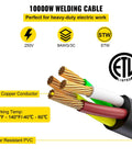 Heavy Duty 50 Foot Welder Extension Cord 40 Amp 250 Volt 10 Gauge NEMA 6 50 Three Prong Welding Power Cord For MIG TIG Plasma Lincoln Miller Durable Jacket