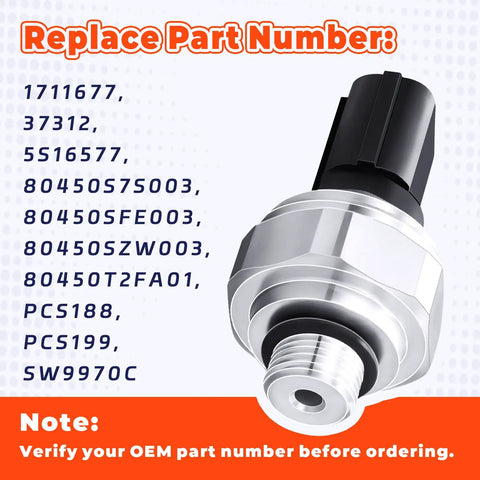 AC Pressure Sensor Replacement For Honda Accord Odyssey And Acura Models 80450-S7S-003 1711677 Direct Fit Auto Refrigerant