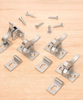 4 Pack Heavy Duty Elbow Latch Set, Silver Finished Solid Brass Cabinet Door Catch For RV, Cupboard, Wardrobe And Window, Screws Included
