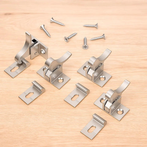4 Pack Heavy Duty Elbow Latch Set, Silver Finished Solid Brass Cabinet Door Catch For RV, Cupboard, Wardrobe And Window, Screws Included
