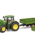 John Deere 7R 350 Scale Tractor With Front Loader And Tandem Tipping Trailer 1 To 16 Diecast Model, realistic cab with clear windows