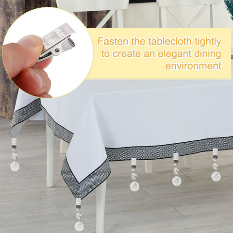 Tablecloth with Four Pack Must Have Crystal Tablecloth Weights With Metal Clips Teardrop Pendant Curtain Weights Clear Grid Design