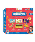 Junior Genius Pack 3-In-1 STEM Learning Kit with Word Wiz, Mission Math, Connecto-Tech toys, and child image on box cover.