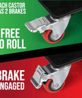 Close-up of locking wheel mechanism on Heavy Duty Furniture Movers Dolly Kit showcasing brakes engaged and free to roll.