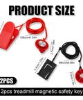Two Pack Universal Treadmill Magnetic Safety Keys with dimensions and measurements shown