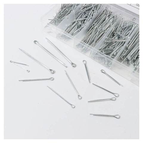 Metal Dowel Pins And Cotter Pin Kit 555 Pieces R Clip Spring Split Axle Fasteners in tray for DIY and repairs