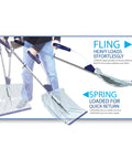 Person using Shovelution Strain Reducing Ice Remover With Assist Handle 18 Inch Heavy Duty Snow Shovel with blue blade