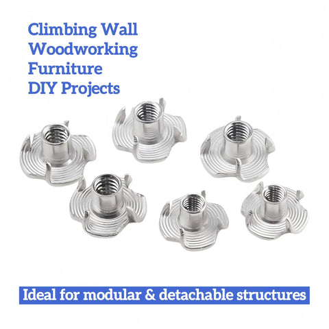 34 Pcs M10x1.5 T Nuts 304 Stainless Steel Four Prong DIN1624 Standard for climbing wall, woodworking, and furniture projects