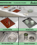 Undermount 14 Inch Stainless Steel Bar Sink With Deep 10 Inch Bowl 16 Gauge T304 Workstation Kitchen Sink with accessories