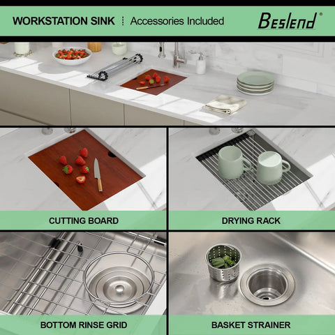 Undermount 14 Inch Stainless Steel Bar Sink With Deep 10 Inch Bowl 16 Gauge T304 Workstation Kitchen Sink with accessories