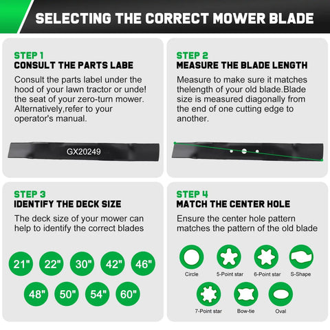 Guide for selecting Heavy Duty 42 Inch Mower Mulching Blades for John Deere Riding Lawn Tractors with Round Mounting Hole