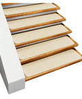Skid Resistant Carpet Stair Treads Set Of 15 In Ivory Cream 8 X 27 Inches With No Slip Backing on wooden stairs