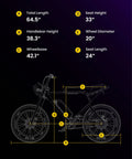750W Fat Tire Electric Bike For Adults With Wheelie Capability size diagram including dimensions and specifications
