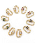 Mixed Color Micro Pave Cubic Zirconia Carabiner Lock Charms, Oval Clasp, 10 pieces in a circle, 19x12mm, for jewelry making.