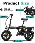 Foldable Ebike For Adults And Teens, City Commuter With 560W Motor, 48V 10Ah Battery shown folded and unfolded dimensions