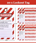 Industrial Lockout Tagout Kit For Electrical Safety With Locks And Clamp On Breaker Locks featuring 20 danger lockout tags