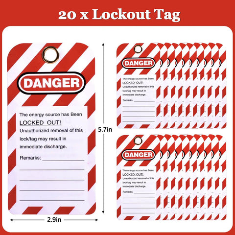 Industrial Lockout Tagout Kit For Electrical Safety With Locks And Clamp On Breaker Locks featuring 20 danger lockout tags