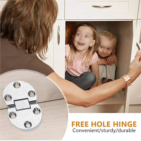 4 Pack Zinc Alloy Flip Hinges For Folding Tables And Desks, Heavy Duty Table Hardware For Workbenches, shown in use on cabinet door