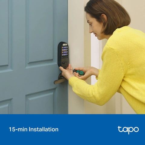 Woman installing Smart WiFi Deadbolt With Keyless Keypad And Bluetooth Access In App Monitoring Auto Lock Weatherproof IP54 DL100