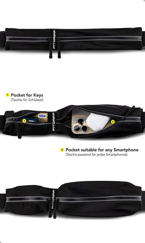 Hands Free Running Belt For Men And Women Secure Phone Pouch With Key Clip And Essentials Holder Fits 24.5 To 35.5 Inch Waists
