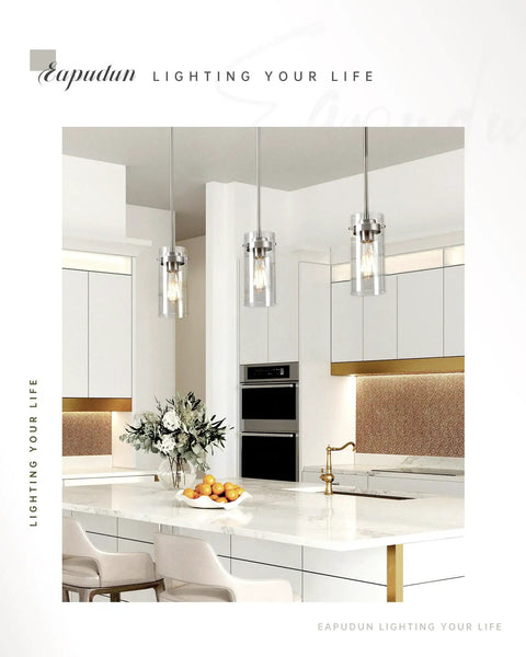 Two Pack Brushed Nickel Pendant Lights For Kitchen Island And Dining Room, Adjustable Drop Height, Clear Glass Farmhouse Ceiling Fixtures, Dope Modern Pendant Lighting For Sink Area And Home Decor