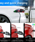 J1772 To Tesla Charger Adapter Is The Real Deal For Model 3 Y X S Delivering Max 80A Fast Charging, showing charging steps on a Tesla.