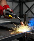 Heavy Duty 20 Pack Mig Welding Contact Tips T045.045 Diameter For Centerfire Guns in use, producing sparks during welding.