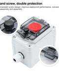 Red IP67 Emergency Stop Button Switch Box With Protective Cover For Outdoor Use Built Tough Waterproof Anti-Misoperation Pushbutton in grey casing