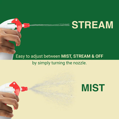 Pro Grade Heavy Duty 32 Oz Empty Spray Bottles For Knotty Jobs And Weekend Cleanups Two Pack Red Trigger Sprayers showing adjustable mist and stream settings.