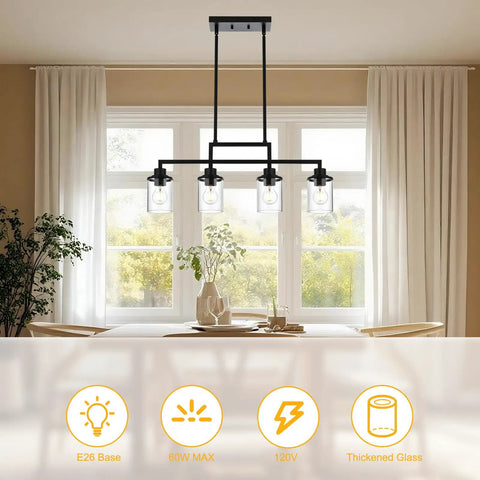 Dope Five Light Black Modern Chandeliers With Clear Glass Shades Industrial Pendant Lights For Dining Room And Bedroom