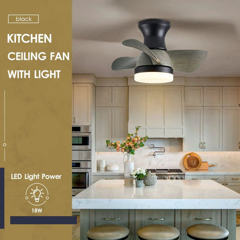 Black 20 Inch Mini Ceiling Fan With Light Remote Quiet Flush Mount 3 Reversible Blades Tiny But Mighty Industrial Style