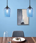 Dining area with Three Pack Pendant Lights Set for Kitchen Island Hand Blown Seeded Blue Glass Shades in Black Finish Modern Farmhouse Ceiling Fixtures for Over Sink and Dining Areas Dimmable UL Listed Lighting