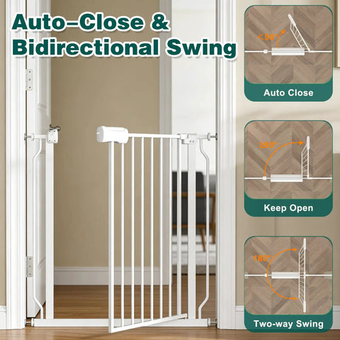 Walk Through Baby Gate With Door, Adjustable 29.5 To 52.5 Inch Wide, Pressure Mounted No Drill Metal Auto-Close Gate Open