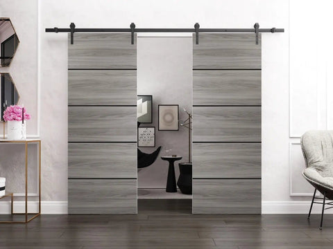 Double Barn Door Heavy Duty Hardware Kit For Interior Doors With 13 Foot Rail Hangers And Silver Rail 84 By 96 Inches