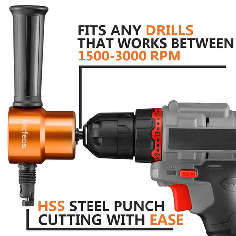Double Head Sheet Metal Cutter Nibbler Drill Attachment For Straight Curve And Circle Cutting, Cuts 14 Gauge Steel With Burr Free Edges, 360 Degree Cutting Head, HSS Blades, A Real Workhorse For Home DIY And Car Repair
