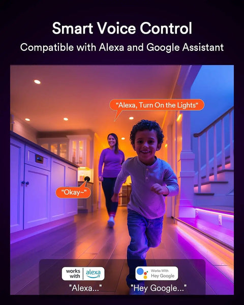 Lumary Smart Gimbal Recessed Lighting 4 Inch, Color Changing 40° Tilt, ETL used with voice control in a home setting.