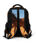 Back of Western Style Horse Print Unisex Backpack With Large Capacity For School, Work, And Travel, showing horse design.